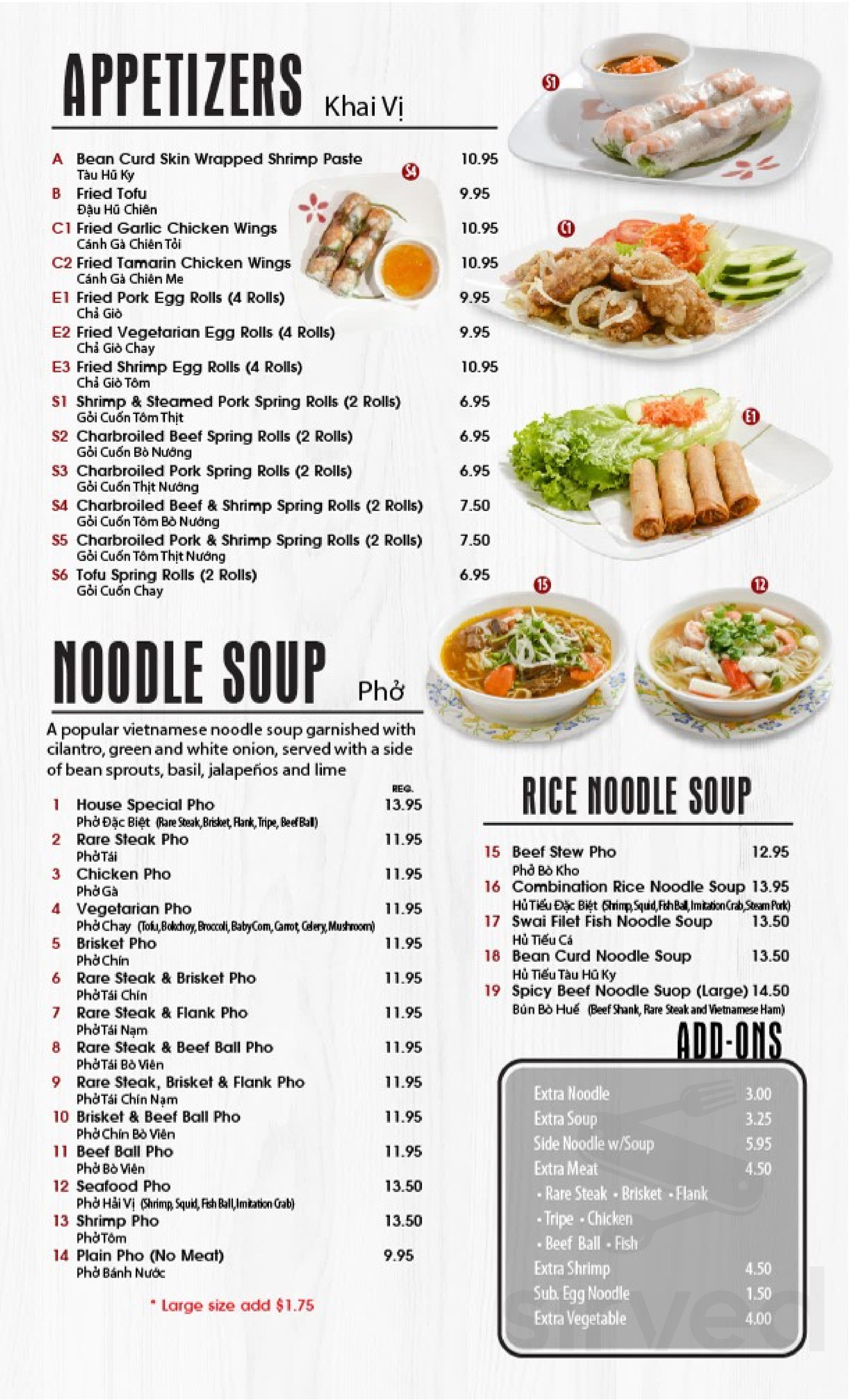 Phở Menu